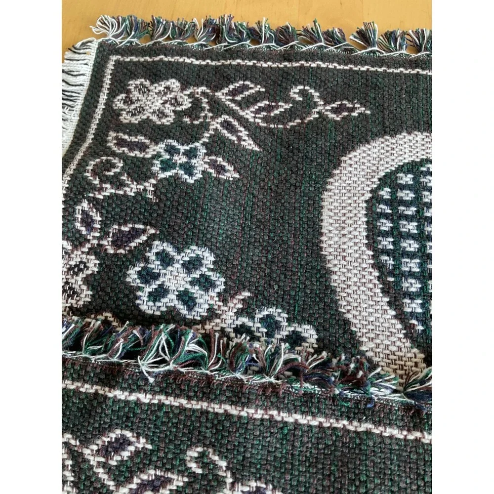 Set of 4 Woven Cotton Heart Floral Placemats Reversible Farmhouse Fringed India
